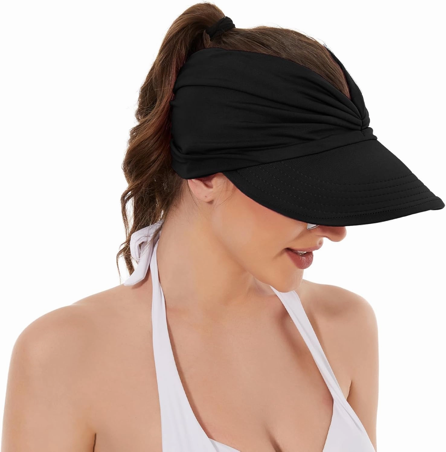 Sun Hats for Women UV Protection Sun Visor Wide Brim Summer Hats with Ponytail