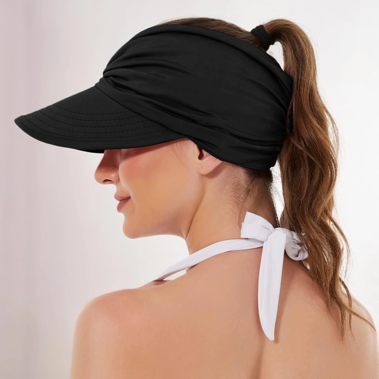 Sun Hats for Women UV Protection Sun Visor Wide Brim Summer Hats with Ponytail
