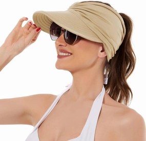 Sun Hats for Women UV Protection Sun Visor Wide Brim Summer Hats with Ponytail
