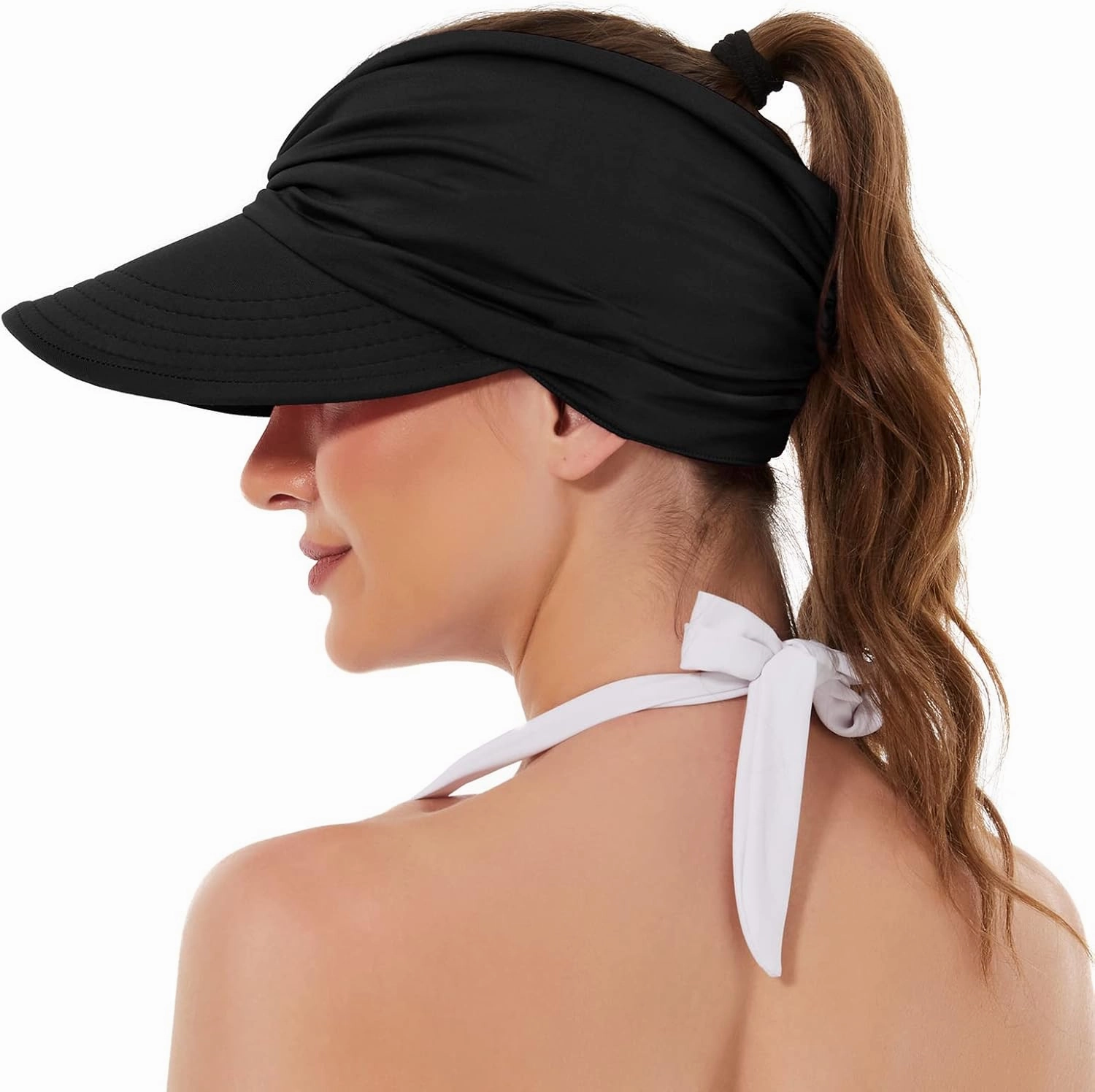 Sun Hats for Women UV Protection Sun Visor Wide Brim Summer Hats with Ponytail