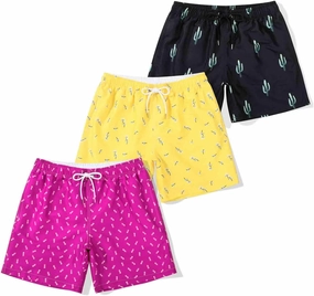 SUNDAY ROSE 3 Pack Mens Swim Trunks with Mesh Lining Quick Dry Swim Shorts Bathing Suit for Men