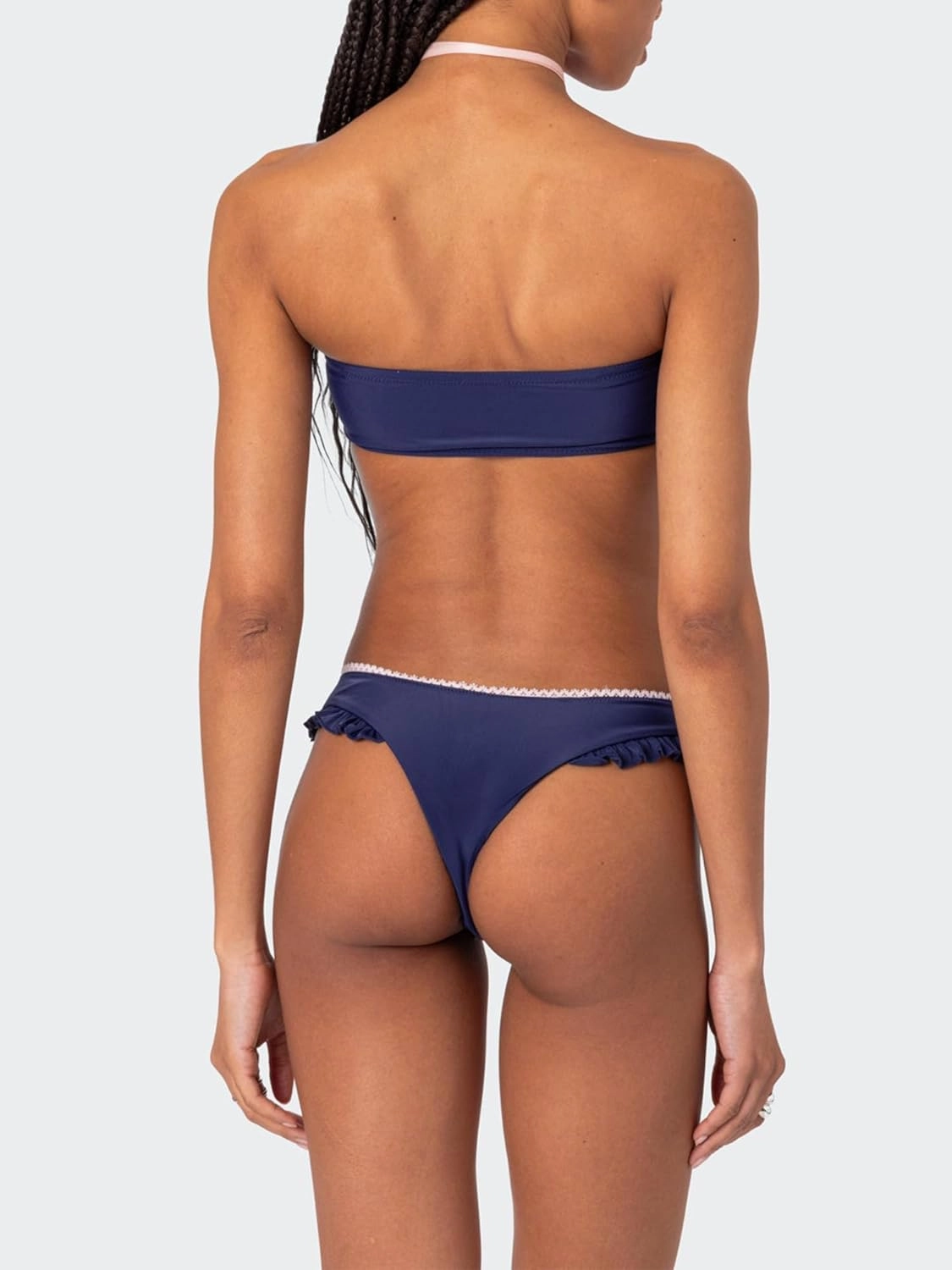 Sunloudy Floral Bandeau Bikini Set for Women Cut Out Strapless Top High Cut Thong Bathing Suits 2 Piece Cheeky Swimsuit