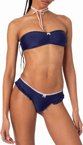Sunloudy Floral Bandeau Bikini Set for Women Cut Out Strapless Top High Cut Thong Bathing Suits 2 Piece Cheeky Swimsuit