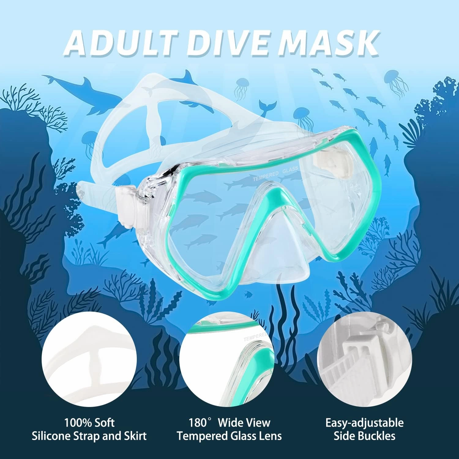 Supertrip Snorkel Mask Adult Swimming Goggles with Nose Cover for Men Women Youth, 180Clear View Scuba Swim Mask