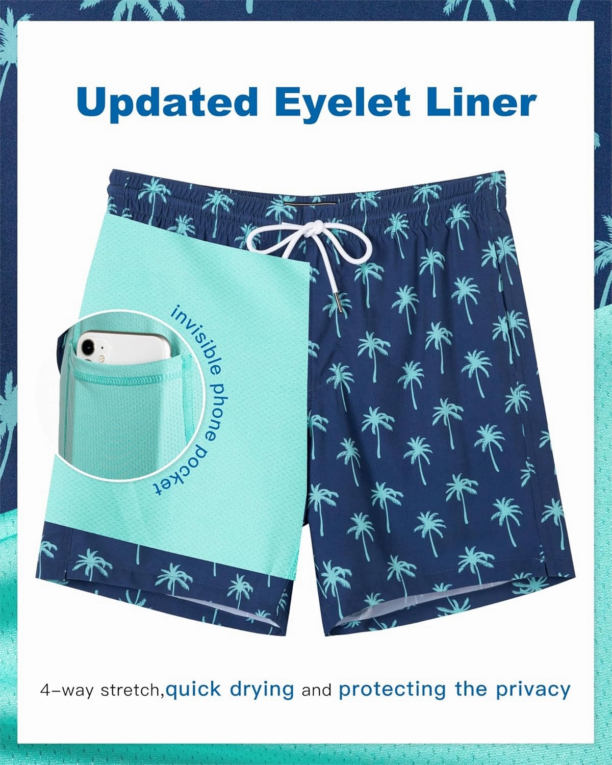 SURF CUZ Mens Swim Trunks with Compression Liner Quick Dry Swim Shorts 7" Swimming Trunks Stretch Bathing Suit 7 Inch