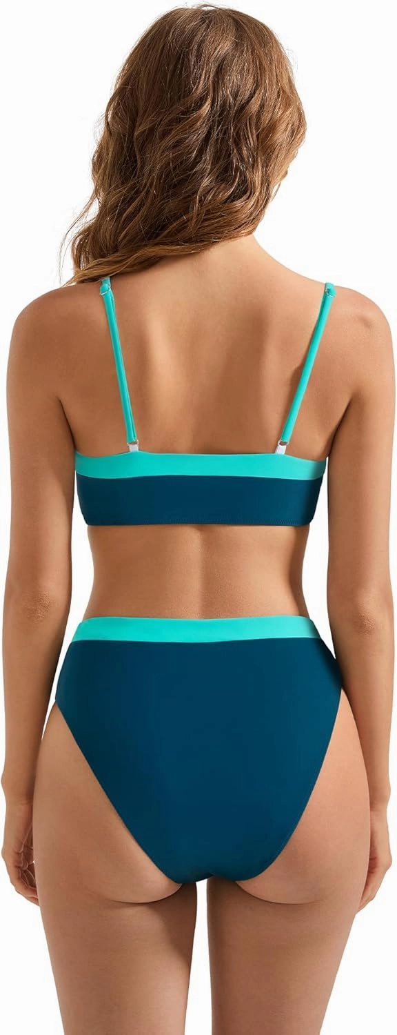 SUUKSESS Women Bandeau High Waited 2 Piece Bikini Set Cheeky High Cut Swimsuit