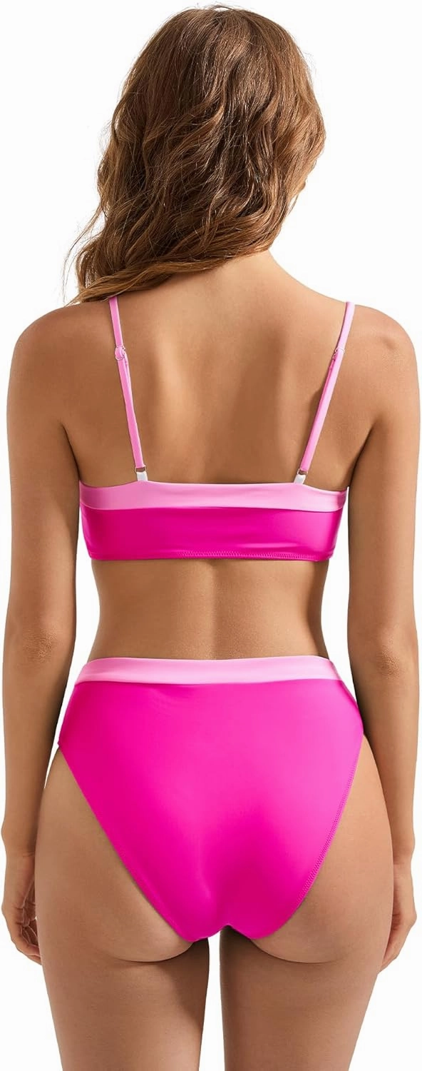 SUUKSESS Women Bandeau High Waited 2 Piece Bikini Set Cheeky High Cut Swimsuit