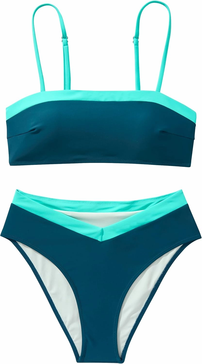 SUUKSESS Women Bandeau High Waited 2 Piece Bikini Set Cheeky High Cut Swimsuit