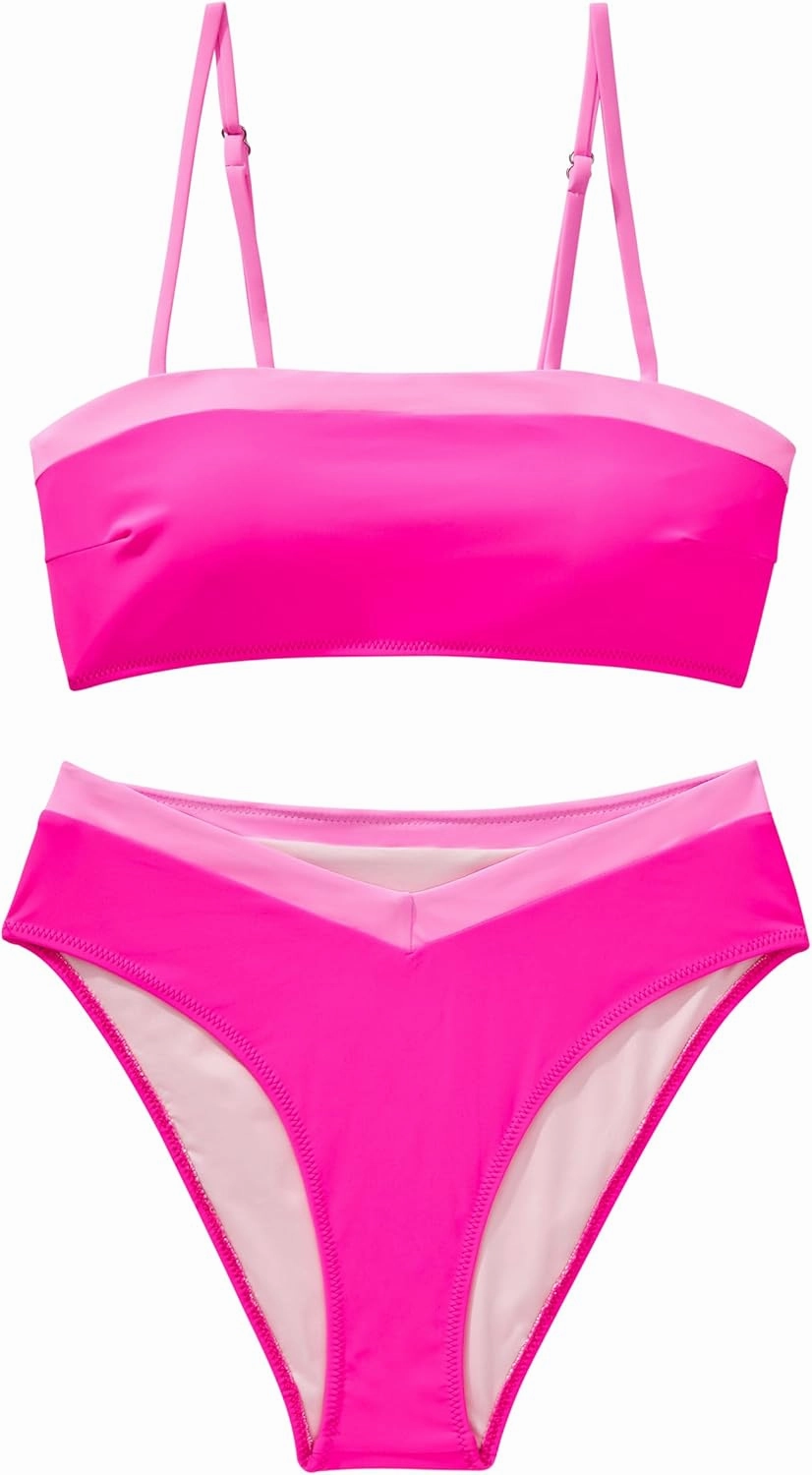 SUUKSESS Women Bandeau High Waited 2 Piece Bikini Set Cheeky High Cut Swimsuit