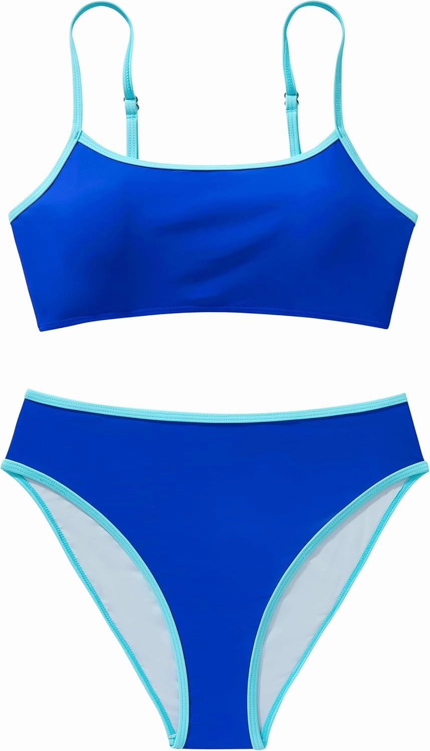 SUUKSESS Women High Waisted 2 Piece Bikini Set Cheeky High Cut Bandeau Swimsuit