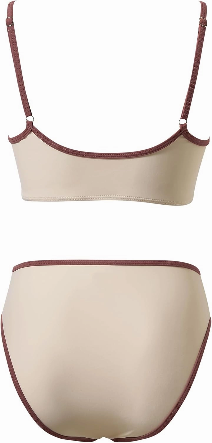 SUUKSESS Women High Waisted 2 Piece Bikini Set Cheeky High Cut Bandeau Swimsuit