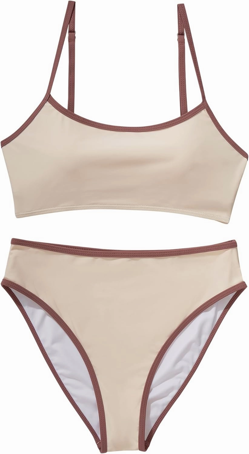 SUUKSESS Women High Waisted 2 Piece Bikini Set Cheeky High Cut Bandeau Swimsuit