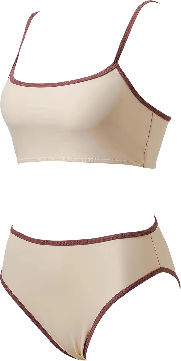 SUUKSESS Women High Waisted 2 Piece Bikini Set Cheeky High Cut Bandeau Swimsuit
