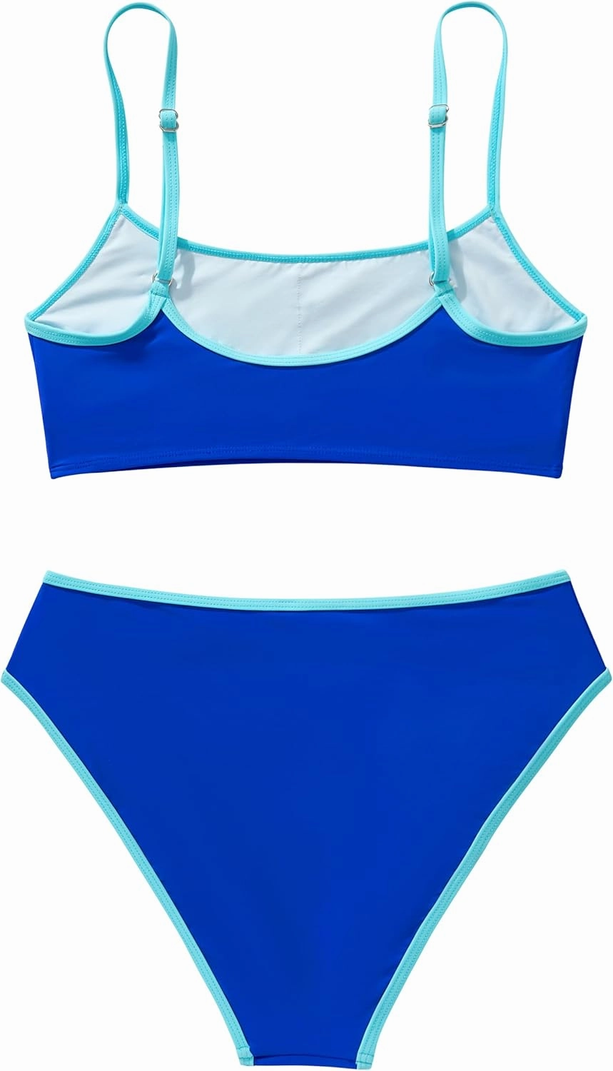 SUUKSESS Women High Waisted 2 Piece Bikini Set Cheeky High Cut Bandeau Swimsuit