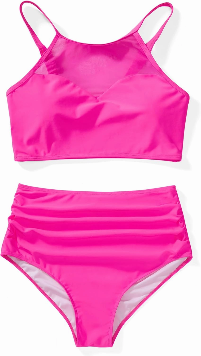 SUUKSESS Women High Waisted Bikini Sets Sexy Mesh High Neck Swimsuit 2 Piece