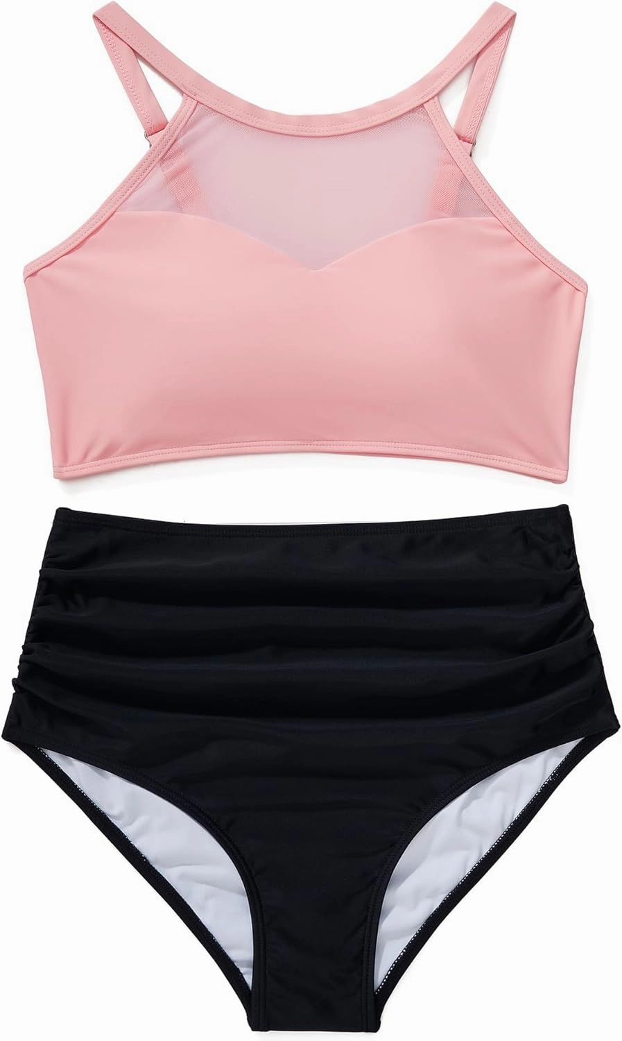 SUUKSESS Women High Waisted Bikini Sets Sexy Mesh High Neck Swimsuit 2 Piece