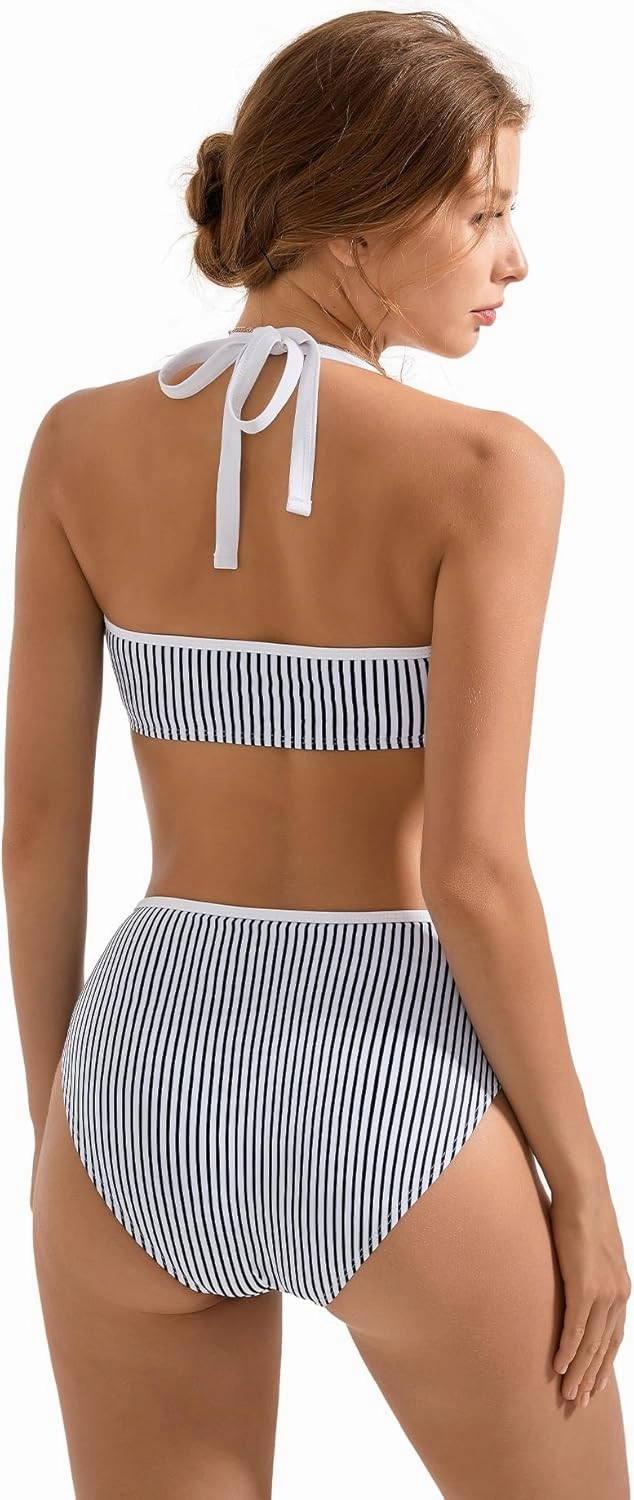 SUUKSESS Women High Waited Bandeau Bikini Sets Halter High Cut 2 Piece Swimsuit