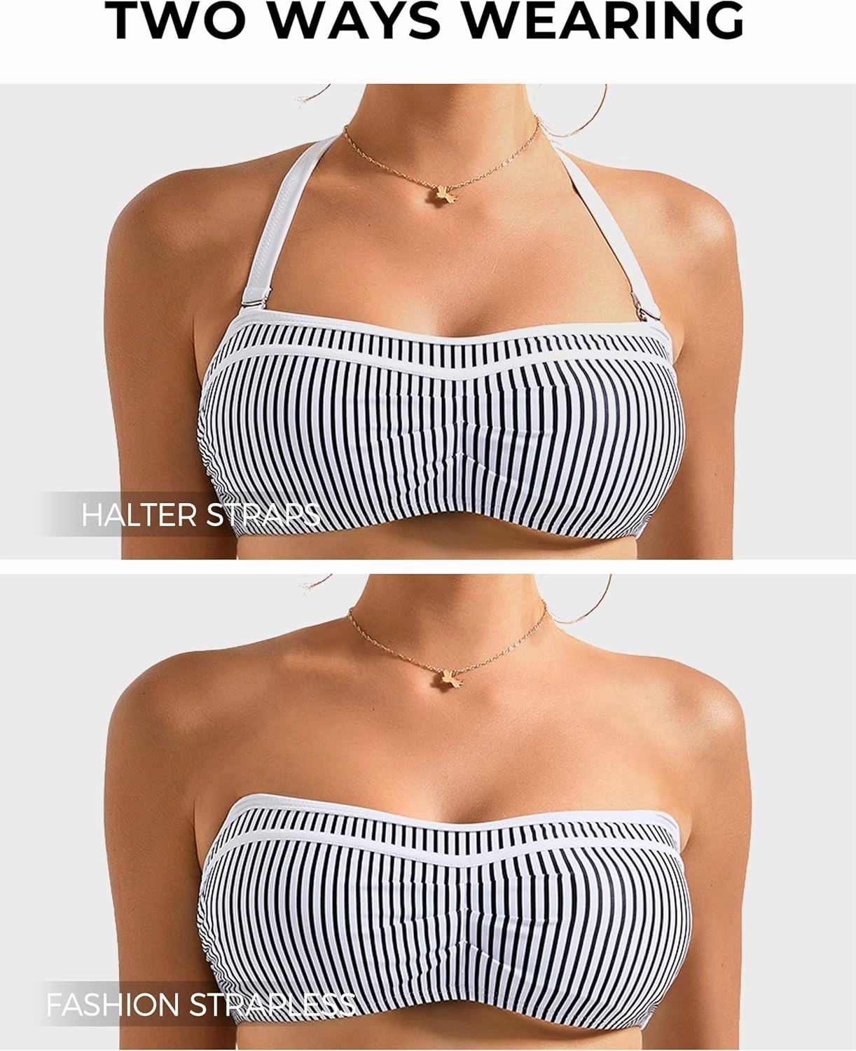 SUUKSESS Women High Waited Bandeau Bikini Sets Halter High Cut 2 Piece Swimsuit