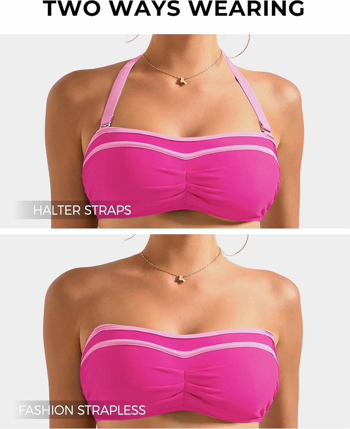 SUUKSESS Women High Waited Bandeau Bikini Sets Halter High Cut 2 Piece Swimsuit