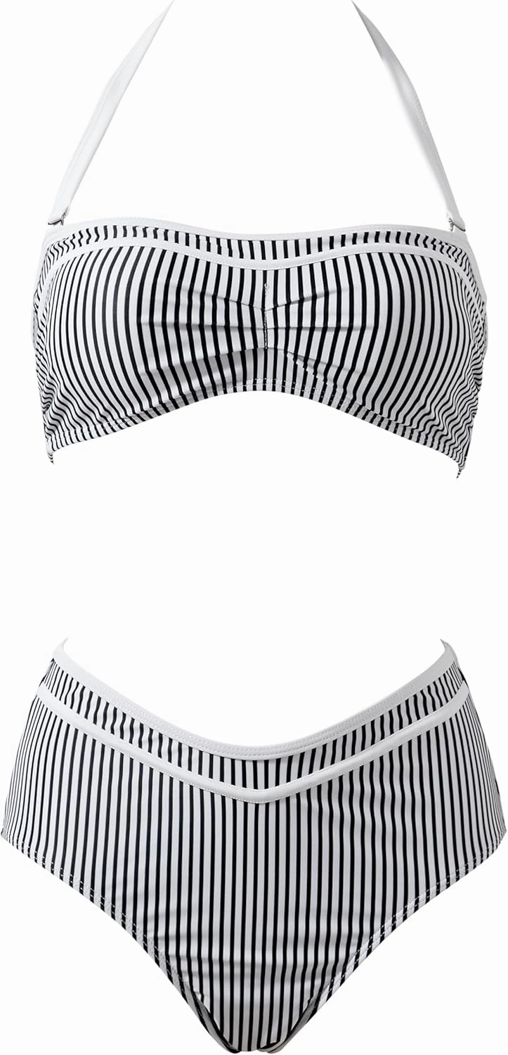 SUUKSESS Women High Waited Bandeau Bikini Sets Halter High Cut 2 Piece Swimsuit