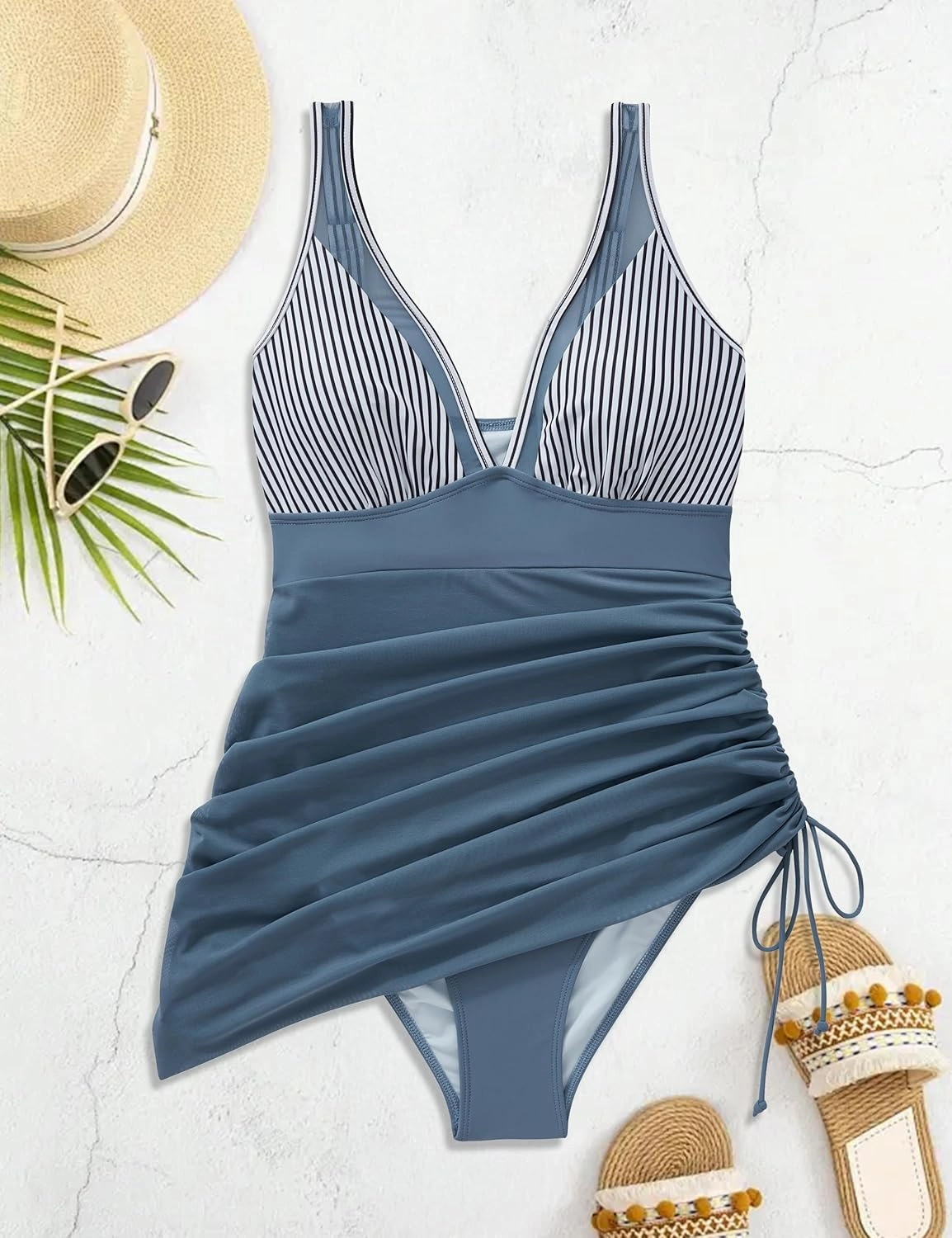 SUUKSESS Women Mesh One Piece Swim Dress Swimsuit Tummy Control Bathing Suit