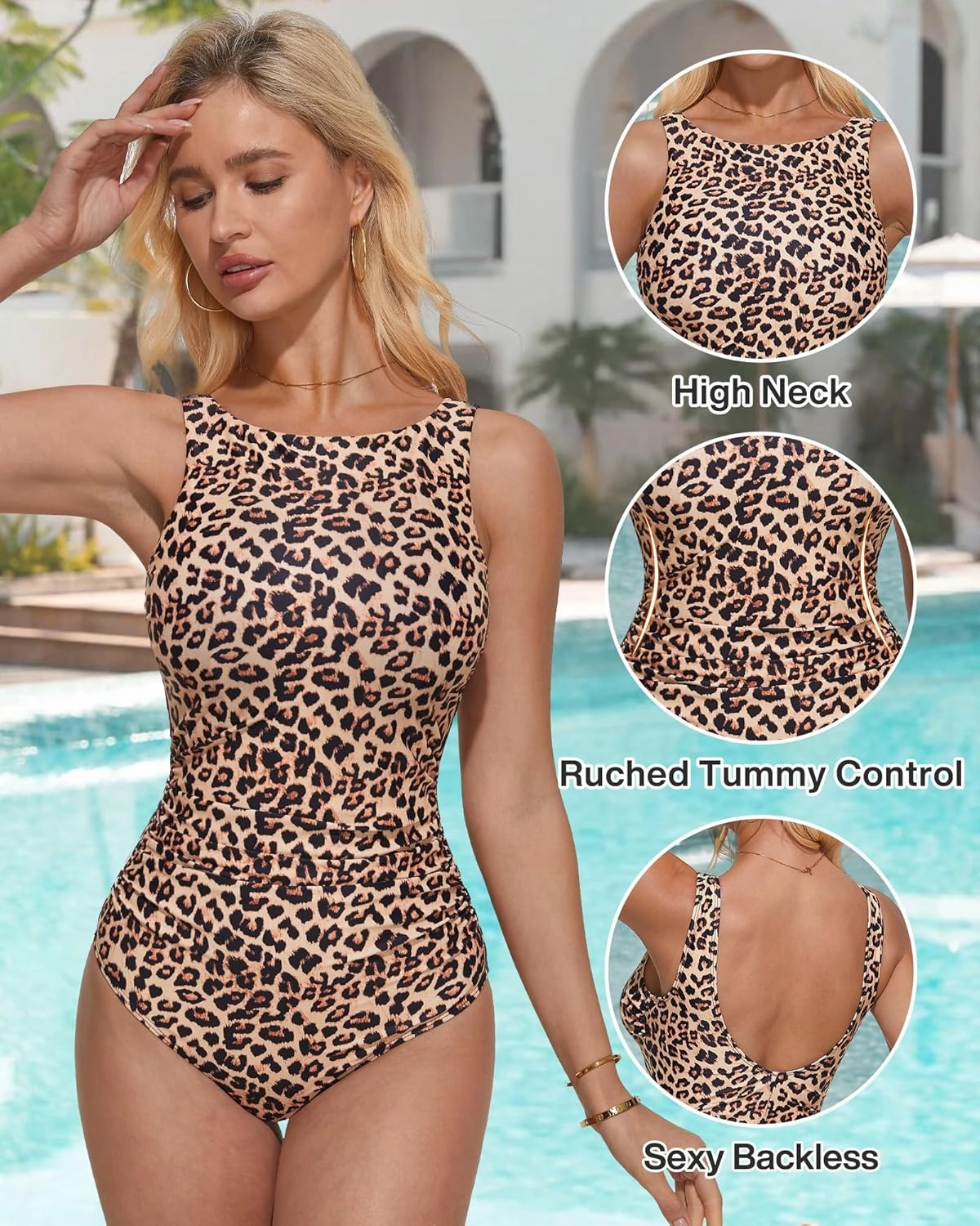 SUUKSESS Women One Piece Ruched Swimsuit Tummy Control Backless Bathing Suit