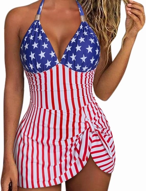 SUUKSESS Women One Piece Swim Dress Tummy Control Swimsuit Tie Knot Bathing Suit