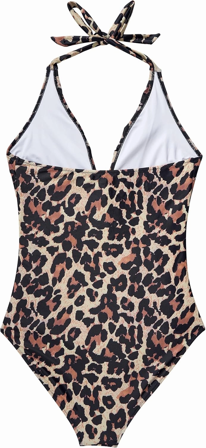 SUUKSESS Women Sexy Halter One Piece Swimsuits Ruffle Tummy Control Bathing Suit