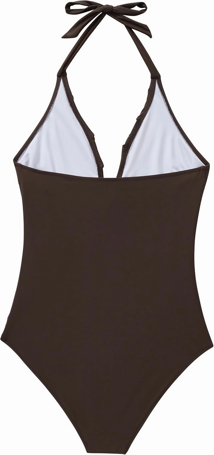 SUUKSESS Women Sexy Halter One Piece Swimsuits Ruffle Tummy Control Bathing Suit