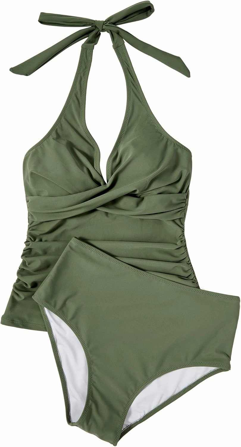 SUUKSESS Women Sexy Halter Tankini Bathing Suit Slimming Tummy Control Swimsuit