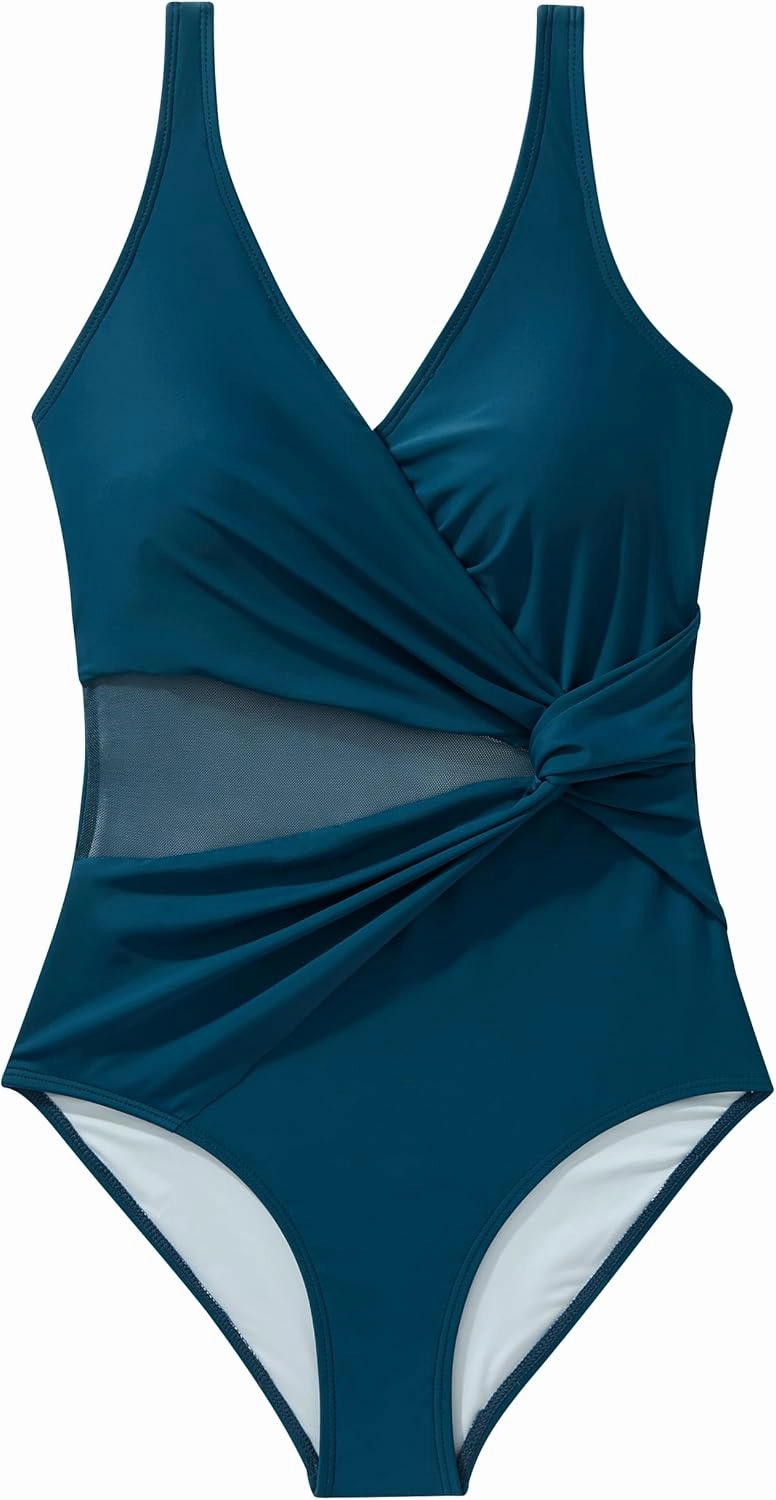 SUUKSESS Women Sexy Mesh Tummy Control One Piece Swimsuit Push Up Bathing Suit