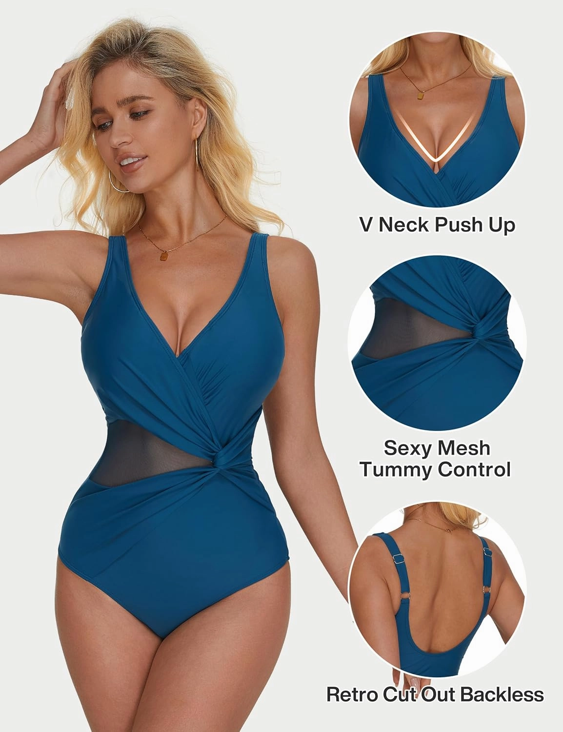 SUUKSESS Women Sexy Mesh Tummy Control One Piece Swimsuit Push Up Bathing Suit