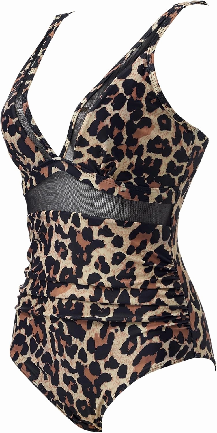 SUUKSESS Women Sexy Mesh Tummy Control Swimsuit Push Up High Waisted Bathing Suit