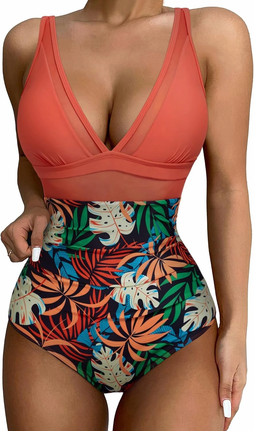 SUUKSESS Women Sexy Mesh Tummy Control Swimsuit Push Up High Waisted Bathing Suit