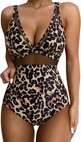 SUUKSESS Women Sexy Mesh Tummy Control Swimsuit Push Up High Waisted Bathing Suit