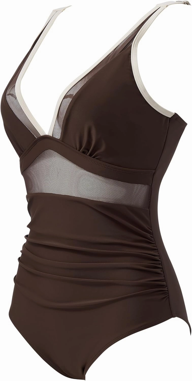 SUUKSESS Women Sexy Mesh Tummy Control Swimsuit Push Up High Waisted Bathing Suit