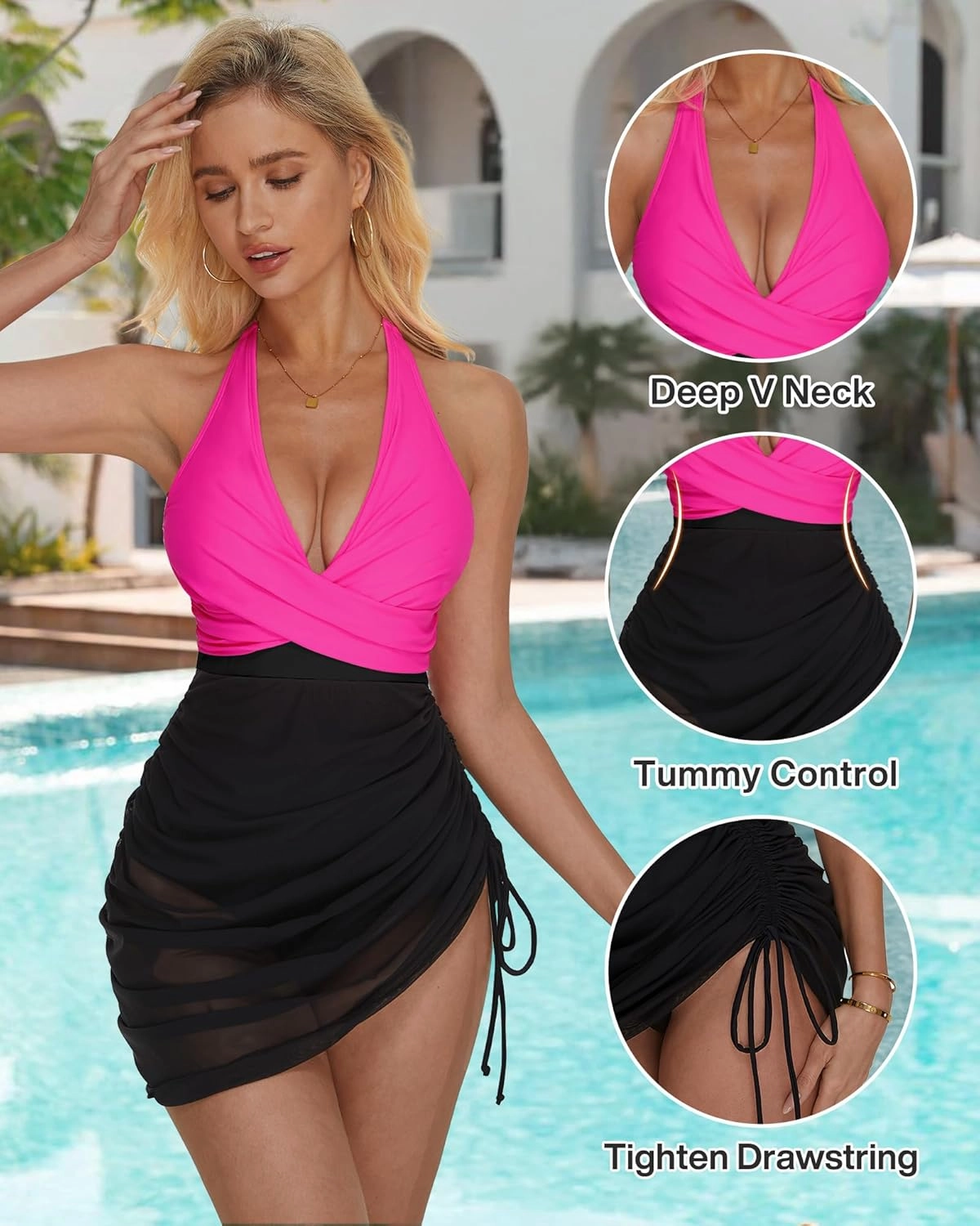 SUUKSESS Women Sexy One Piece Swimsuit Tummy Control Bathing Suit Mesh Swimdress