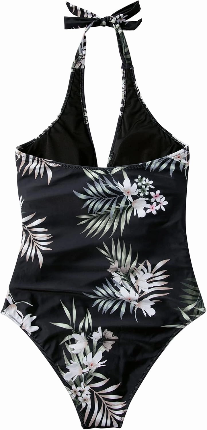 SUUKSESS Women Sexy Tummy Control One Piece Swimsuits Halter Push Up Bathing Suits