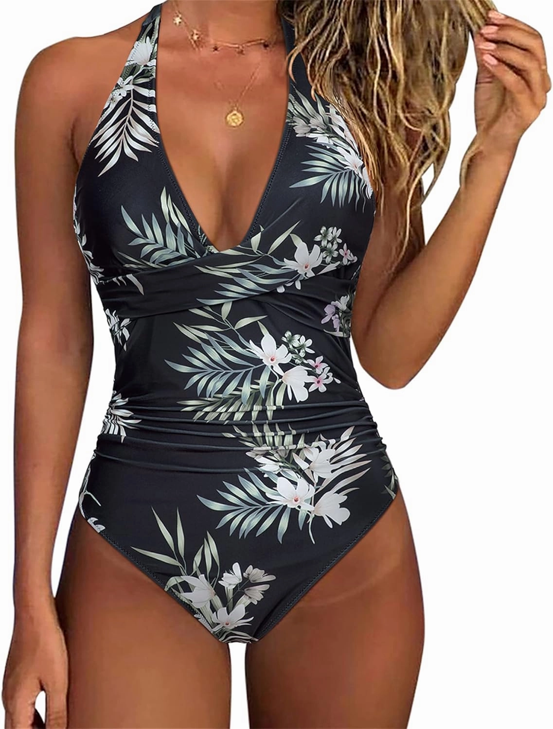 SUUKSESS Women Sexy Tummy Control One Piece Swimsuits Halter Push Up Bathing Suits