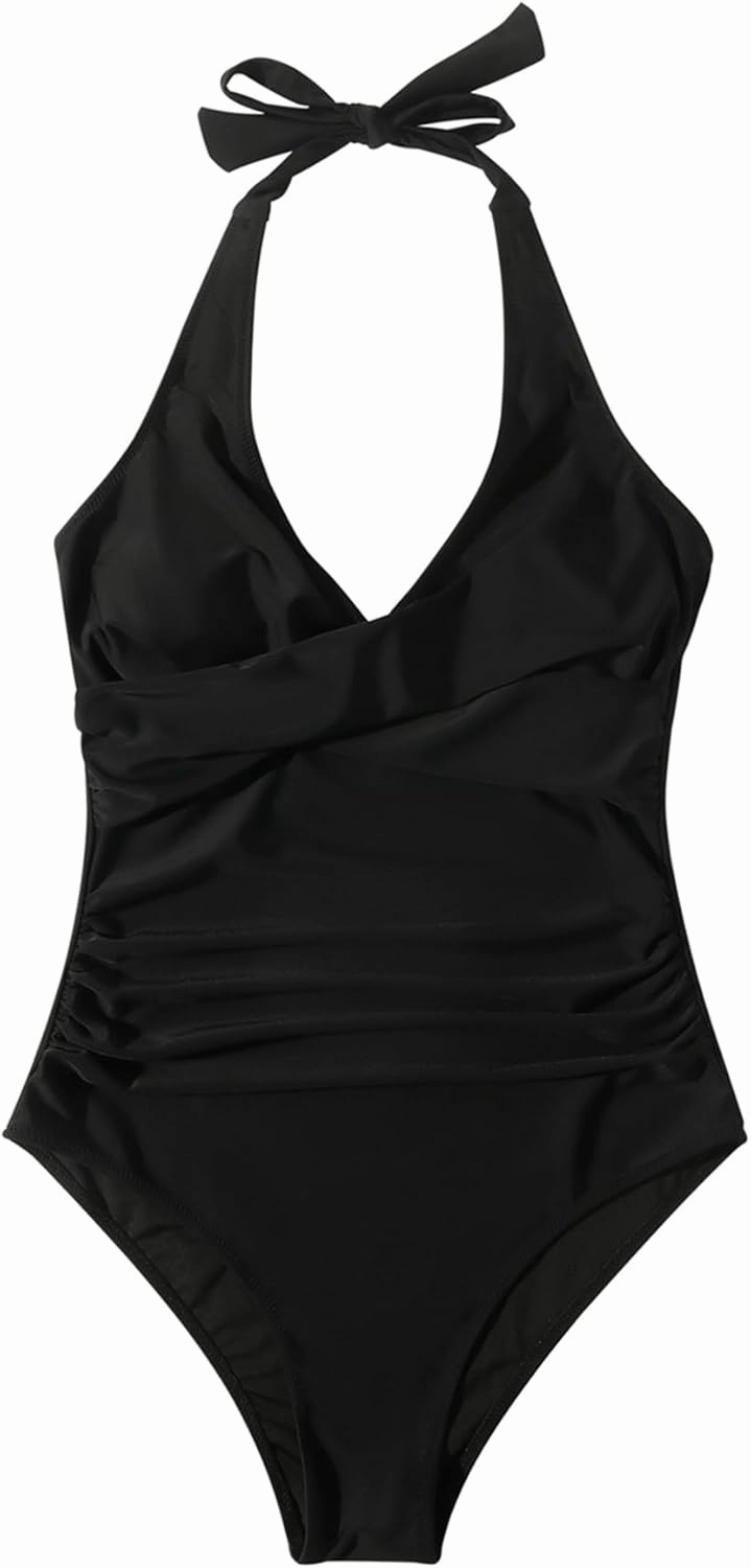 SUUKSESS Women Sexy Tummy Control One Piece Swimsuits Halter Push Up Bathing Suits