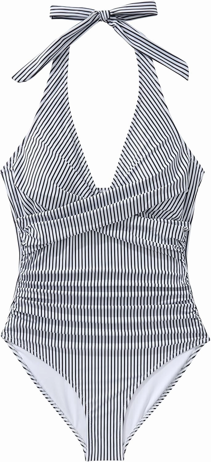 SUUKSESS Women Sexy Tummy Control One Piece Swimsuits Halter Push Up Bathing Suits