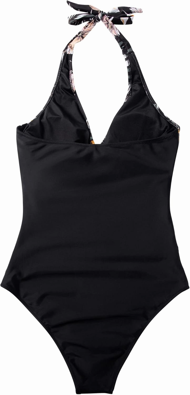 SUUKSESS Women Sexy Tummy Control One Piece Swimsuits Halter Push Up Bathing Suits
