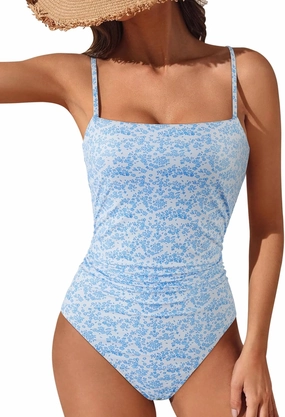 SUUKSESS Women Sexy Tummy Control One Piece Swimsuits Square Neck Bathing Suits