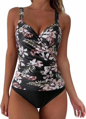 SUUKSESS Women Sexy Twist Push Up Tankini Swimsuit Tummy Control Bathing Suits