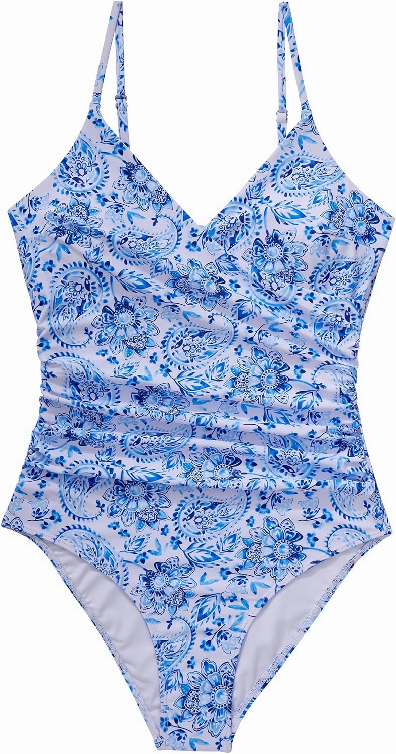 SUUKSESS Women Sexy Wrap Push Up One Piece Swimsuit Tummy Control Bathing Suit