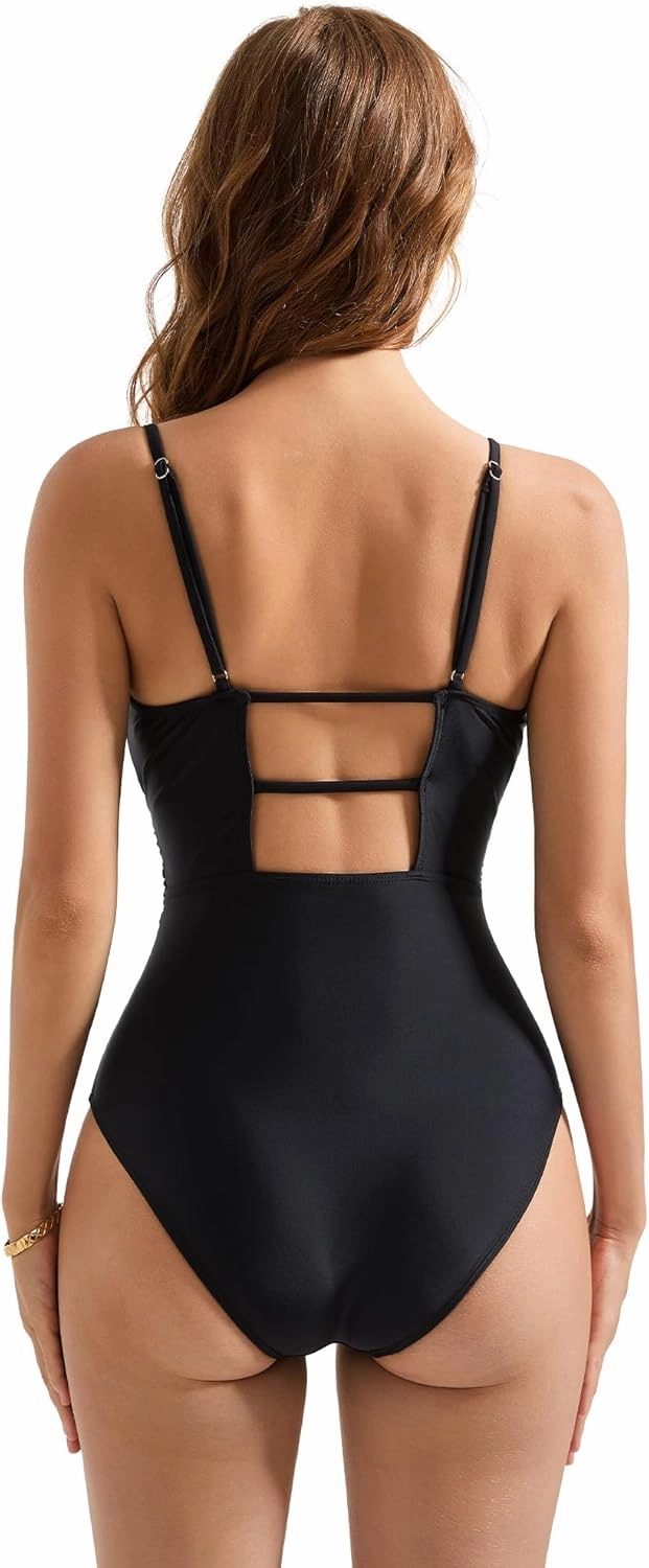 SUUKSESS Women Sexy Wrap Push Up One Piece Swimsuit Tummy Control Bathing Suit