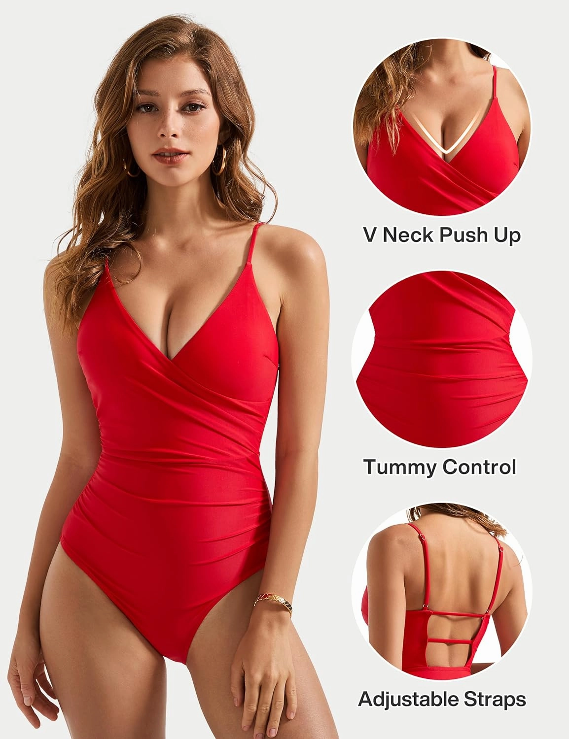 SUUKSESS Women Sexy Wrap Push Up One Piece Swimsuit Tummy Control Bathing Suit