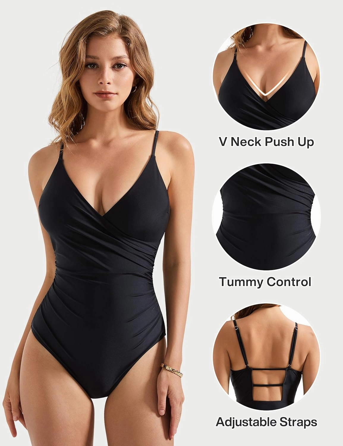 SUUKSESS Women Sexy Wrap Push Up One Piece Swimsuit Tummy Control Bathing Suit