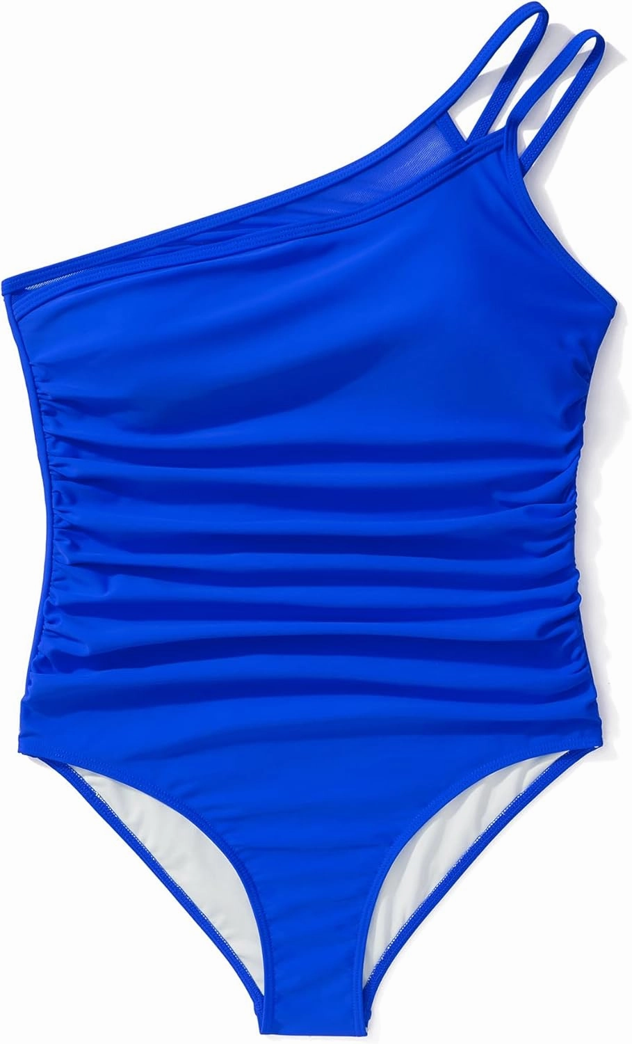 SUUKSESS Women Tummy Control One Piece Swimsuit Mesh One Shoulder Bathing Suit