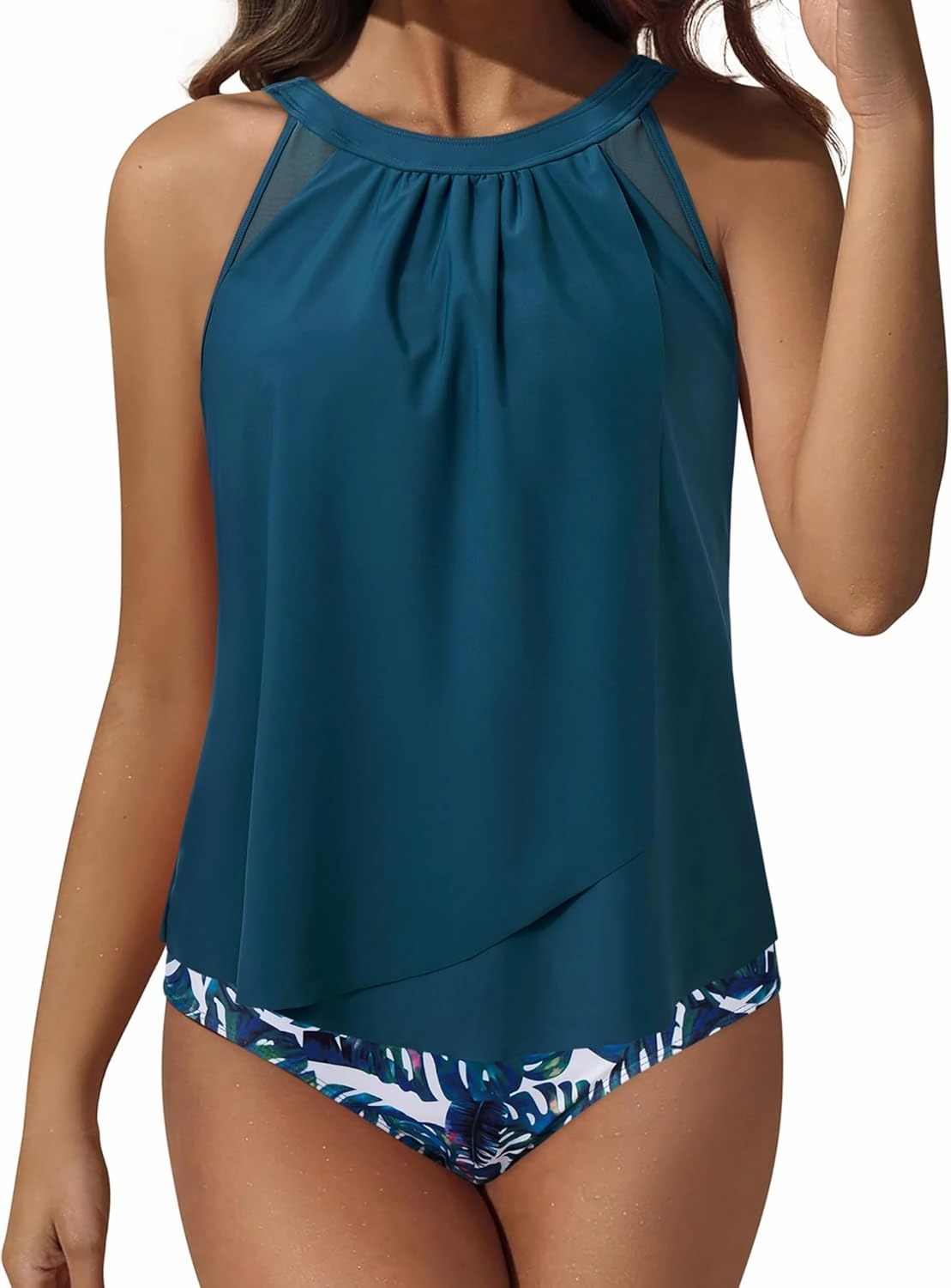 SUUKSESS Women Tummy Control Tankini Bathing Suit Ruffle High Waisted Swimsuit